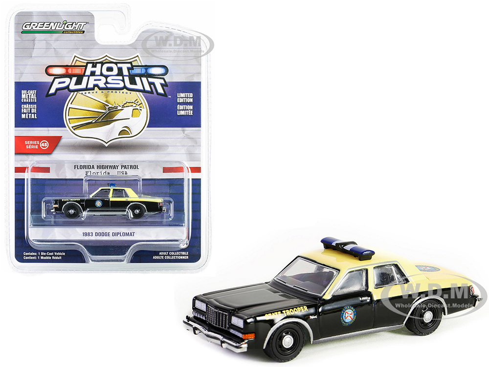 1983 Dodge Diplomat Black and Cream Florida Highway Patrol State Trooper Hot Pursuit Series 45 1/64 Diecast Model Car by Greenlight