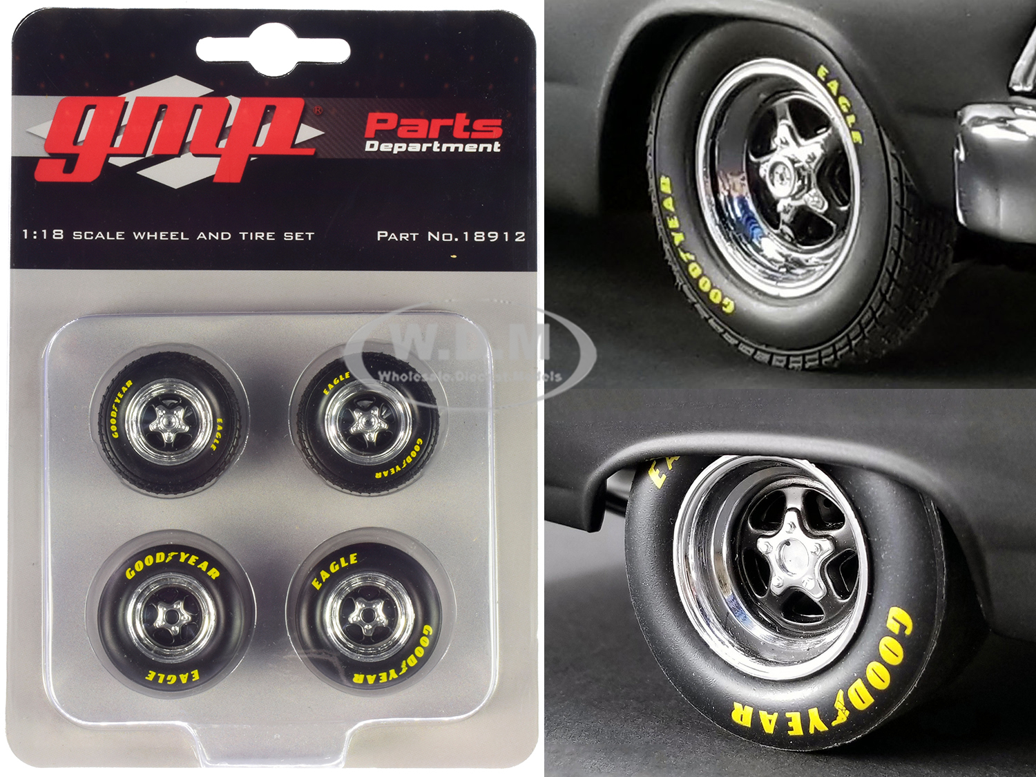 Pro Star 5-spoke Drag Wheels And Tires Set Of 4 Pieces From "pork Chops 1966 Ford Fairlane" 1/18 By Gmp