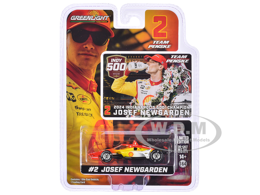 Dallara IndyCar #2 Josef Newgarden Shell Oil Team Penske Winner 108th Indianapolis 500 - NTT IndyCar Series (2024) 1/64 Diecast Model Car by Greenlight