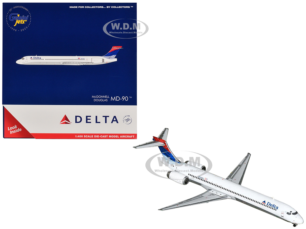 McDonnell Douglas MD-90 Commercial Aircraft "Delta Air Lines" (N910DN) White with Blue and Red Tail 1/400 Diecast Model Airplane by GeminiJets