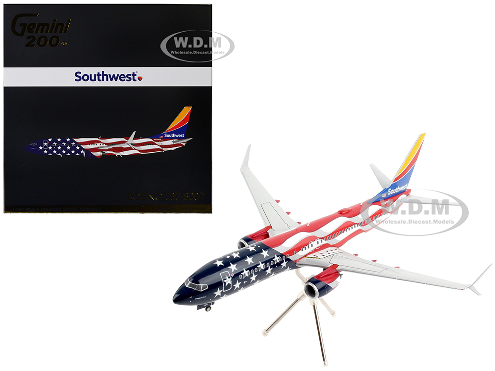 Boeing 737-800 Commercial Aircraft Southwest Airlines - Freedom One American Flag Livery Gemini 200 Series 1/200 Diecast Model Airplane by GeminiJets