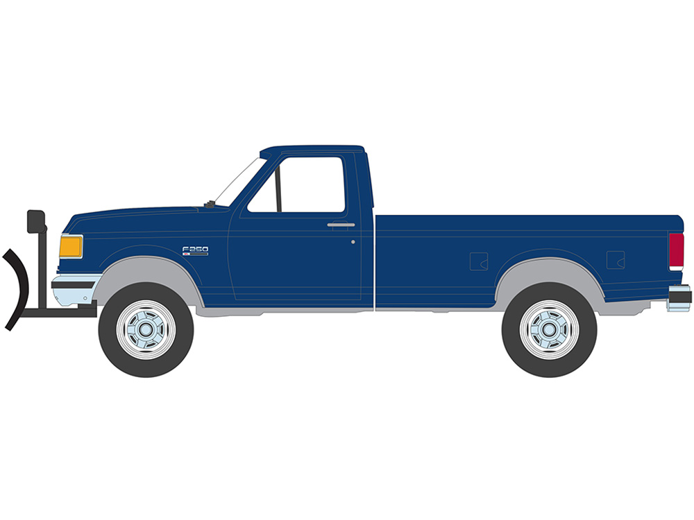 1991 Ford F-250 XL 4X4 with Snow Plow - Deep Shadow Blue Metallic "Blue Collar Collection" Series 13 1/64 Diecast Model Car by Greenlight