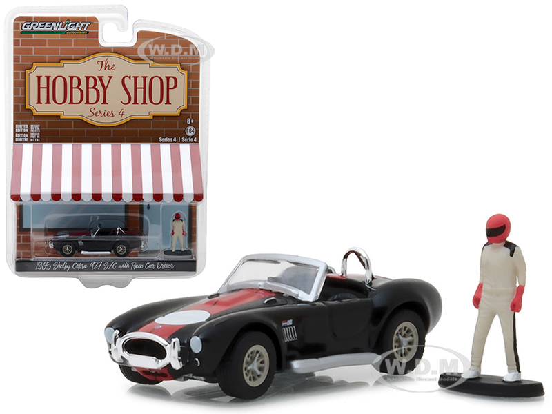 1965 Shelby Cobra 427 S/c Black With Race Car Driver "the Hobby Shop" Series 4 1/64 Diecast Model Car By Greenlight
