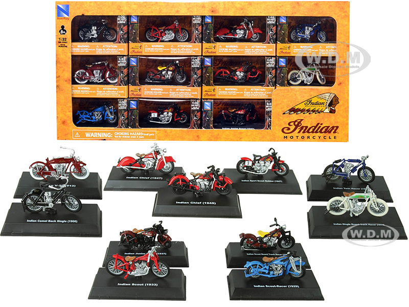 Indian Motorcycle Set Of 11 Pieces 1/32 Diecast Motorcycle Models By New Ray