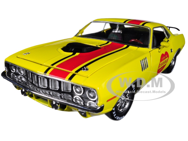 Image of 1971 Plymouth Hemi Cuda "Hooker Headers" Yellow Limited Edition to 5800 pieces Worldwide 1/24 Diecast Model Car by M2 Machines