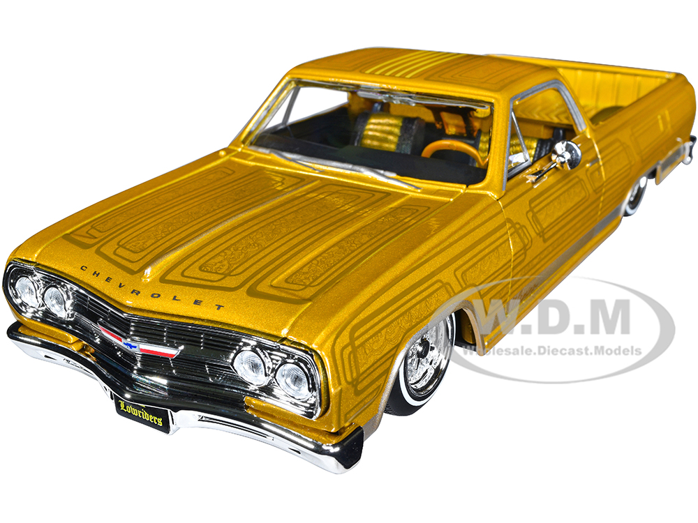 1965 Chevrolet El Camino Lowrider Gold Metallic with Graphics Lowriders Series 1/25 Diecast Model Car by Maisto