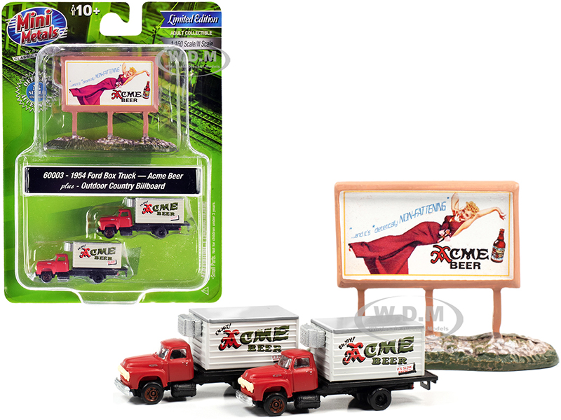 Image of 1954 Ford Box Truck 2 pieces Red and White with Country Billboard "Acme Beer" 1/160 (N) Scale Models by Classic Metal Works