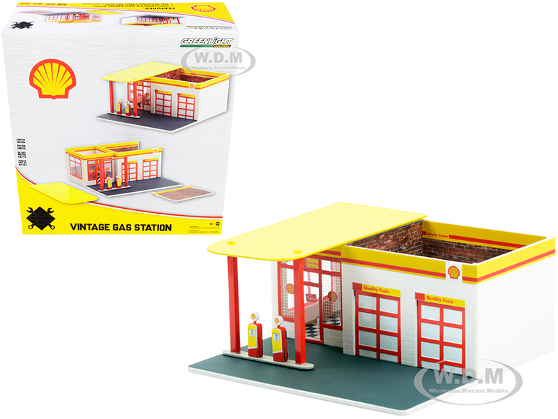 Vintage Gas Station Diorama "Shell Oil 2" Service Station "Mechanics Corner" Series 7 for 1/64 Scale Models by Greenlight