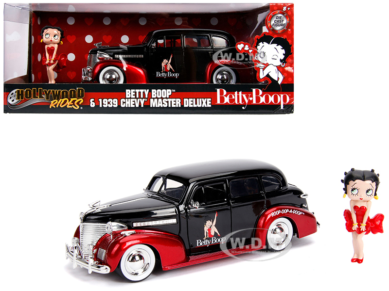 1939 Chevrolet Master Deluxe Black With Betty Boop Diecast Figure "hollywood Rides" Series 1/24 Diecast Model Car By Jada