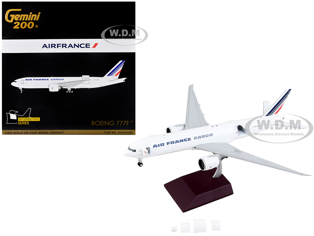 Boeing 777F Commercial Aircraft Air France Cargo White with Striped Tail Gemini 200 - Interactive Series 1/200 Diecast Model Airplane by GeminiJets