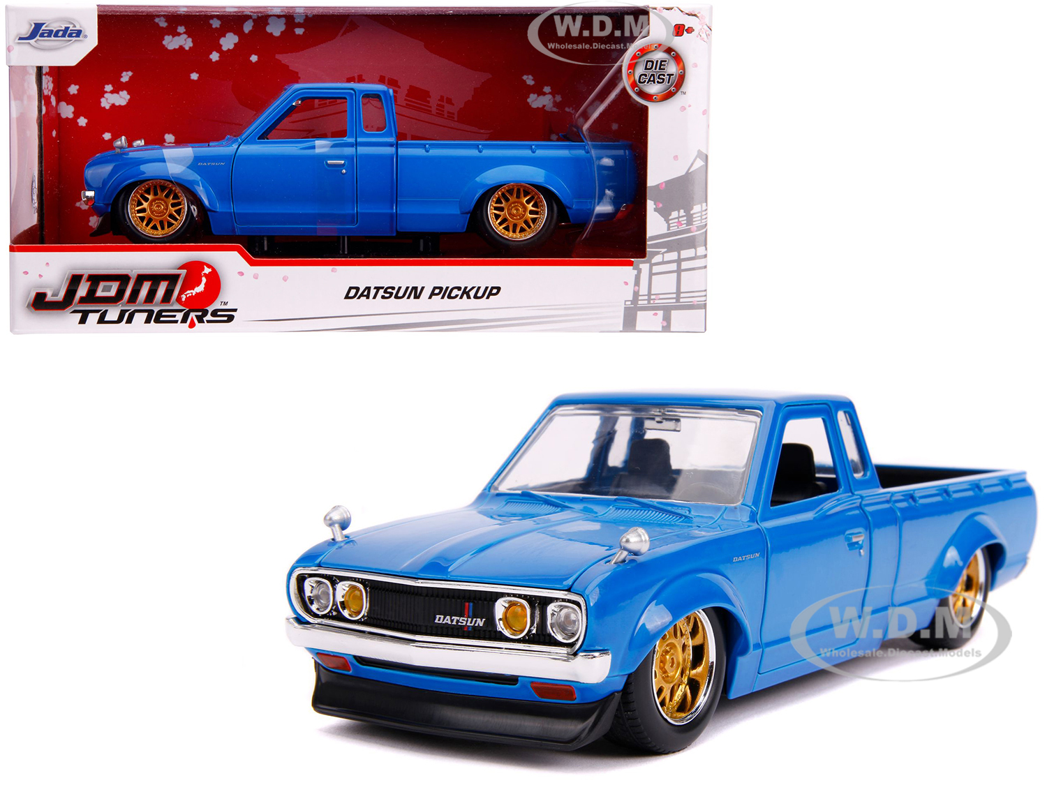 Datsun Pickup Truck Bright Blue With Gold Wheels "jdm Tuners" 1/24 Diecast Model Car By Jada