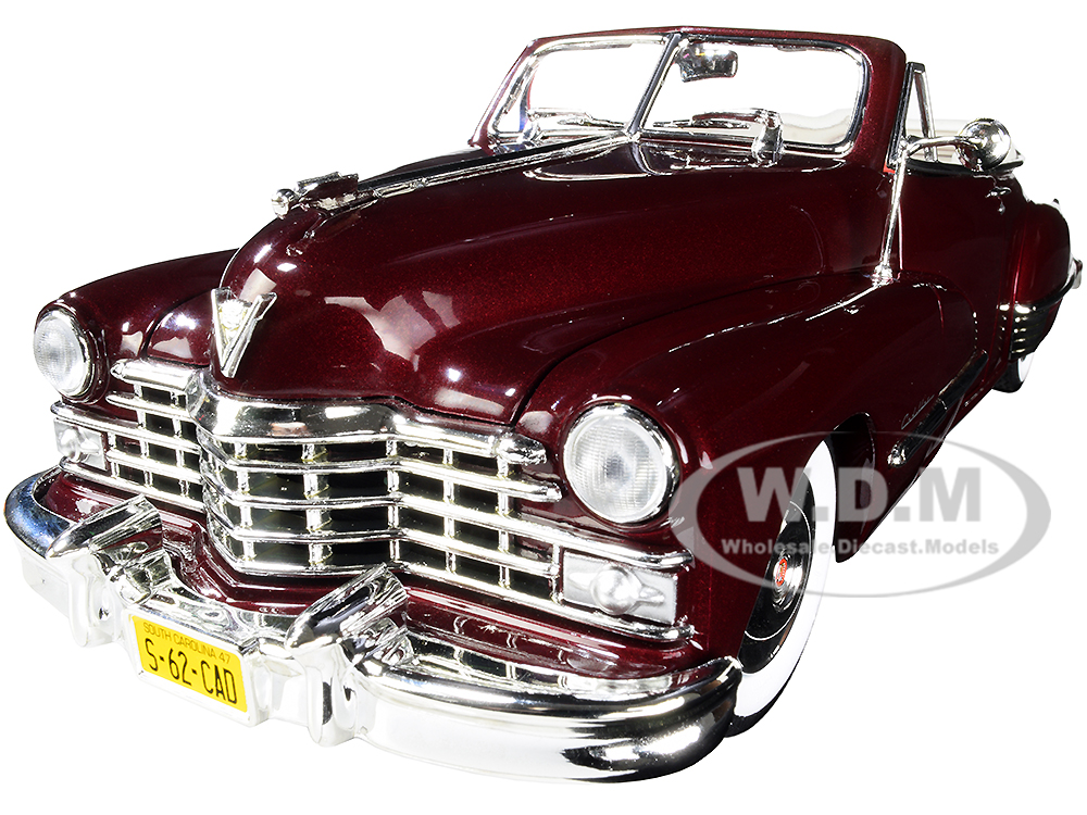 1947 Cadillac Series 62 Convertible Burgundy Metallic 1/18 Diecast Model Car by Auto World