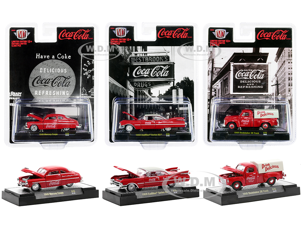 "Coca-Cola" Set of 3 pieces Release 16 Limited Edition to 9600 pieces Worldwide 1/64 Diecast Model Cars by M2 Machines