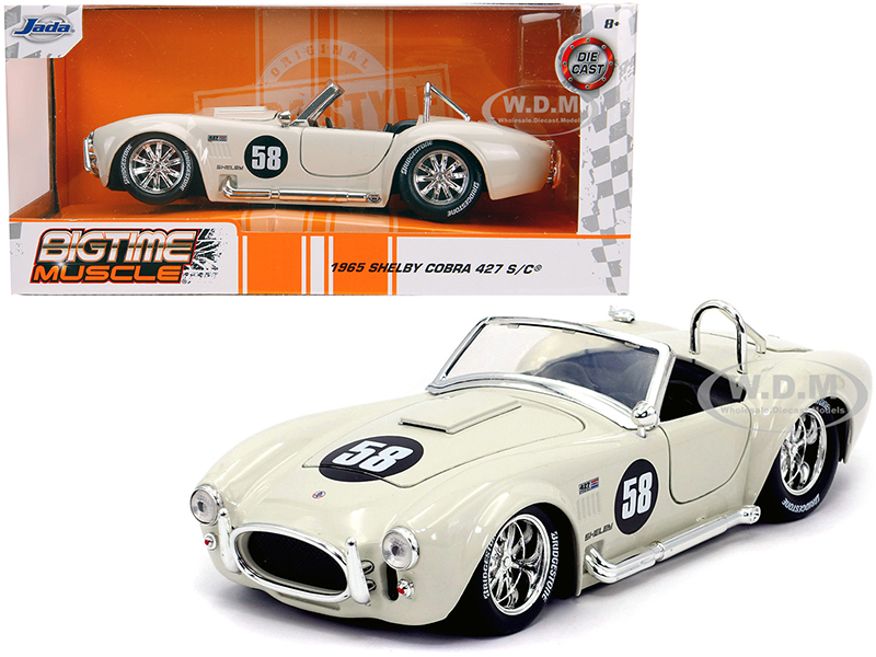 1965 Shelby Cobra 427 S/C #58 Cream Bigtime Muscle 1/24 Diecast Model Car by Jada