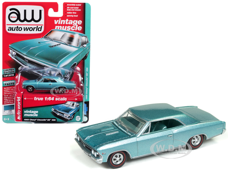 1966 Chevrolet Chevelle Ss Artesian Turquoise Poly Limited Edition To 2016 Pieces Worldwide 1/64 Diecast Model Car By Autoworld