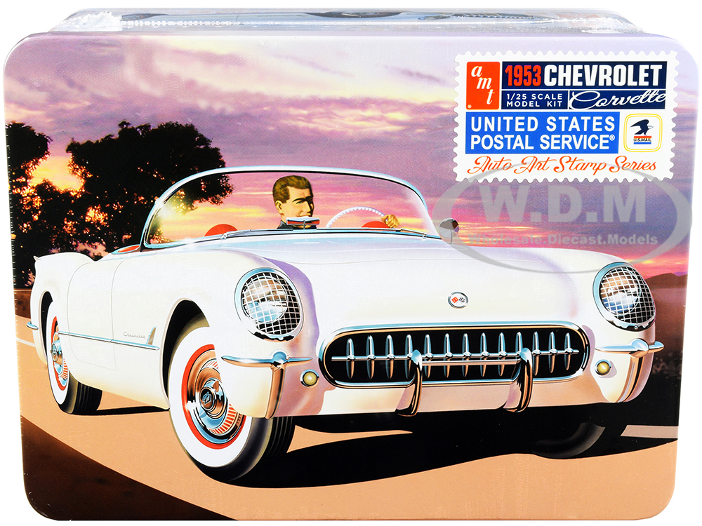 Skill 2 Model Kit 1953 Chevrolet Corvette USPS (United States Postal Service) Themed Collectible Tin 1/25 Scale Model by AMT