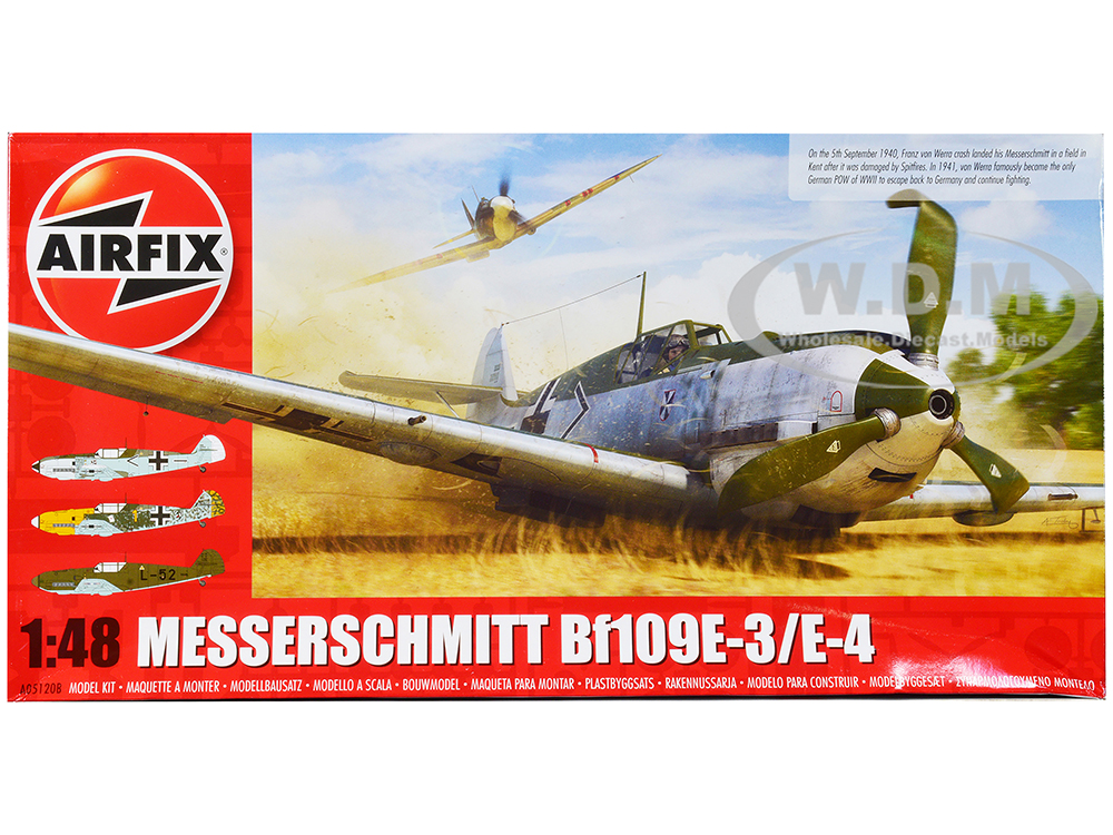 Level 2 Model Kit Messerschmitt Bf109E-3/E-4 Fighter Aircraft with 3 Scheme Options 1/48 Plastic Model Kit by Airfix