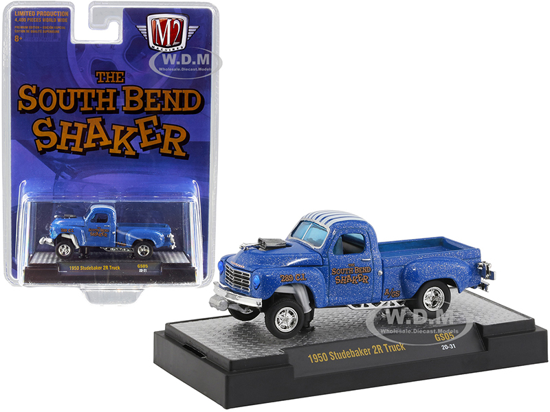 1950 Studebaker 2R Pickup Truck The South Bend Shaker Blue Heavy Metallic with White Stripes Limited Edition to 4400 pieces Worldwide 1/64 Diecast Model Car by M2 Machines