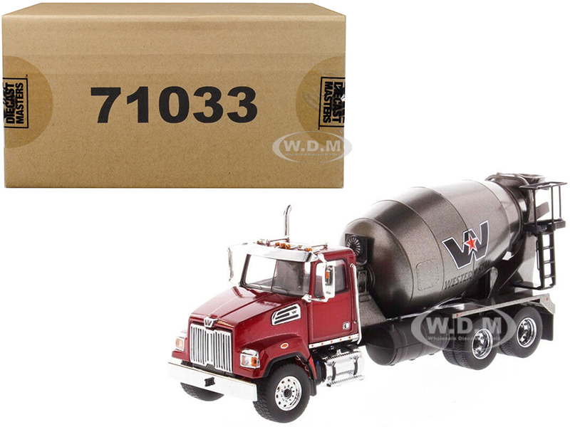 Western Star 4700 SF Concrete Mixer Truck Metallic Red With Gray Body 1/50 Diecast Model By Diecast Masters