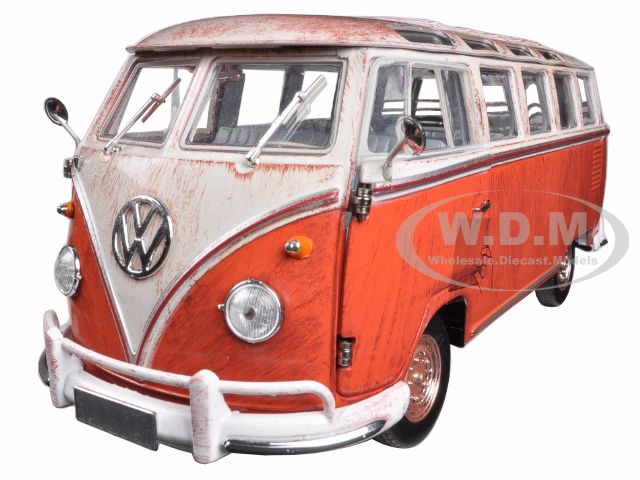 Image of 1960 Volkswagen Microbus Deluxe USA Model Red Rusted Verion 1/24 Diecast Model by M2 Machines