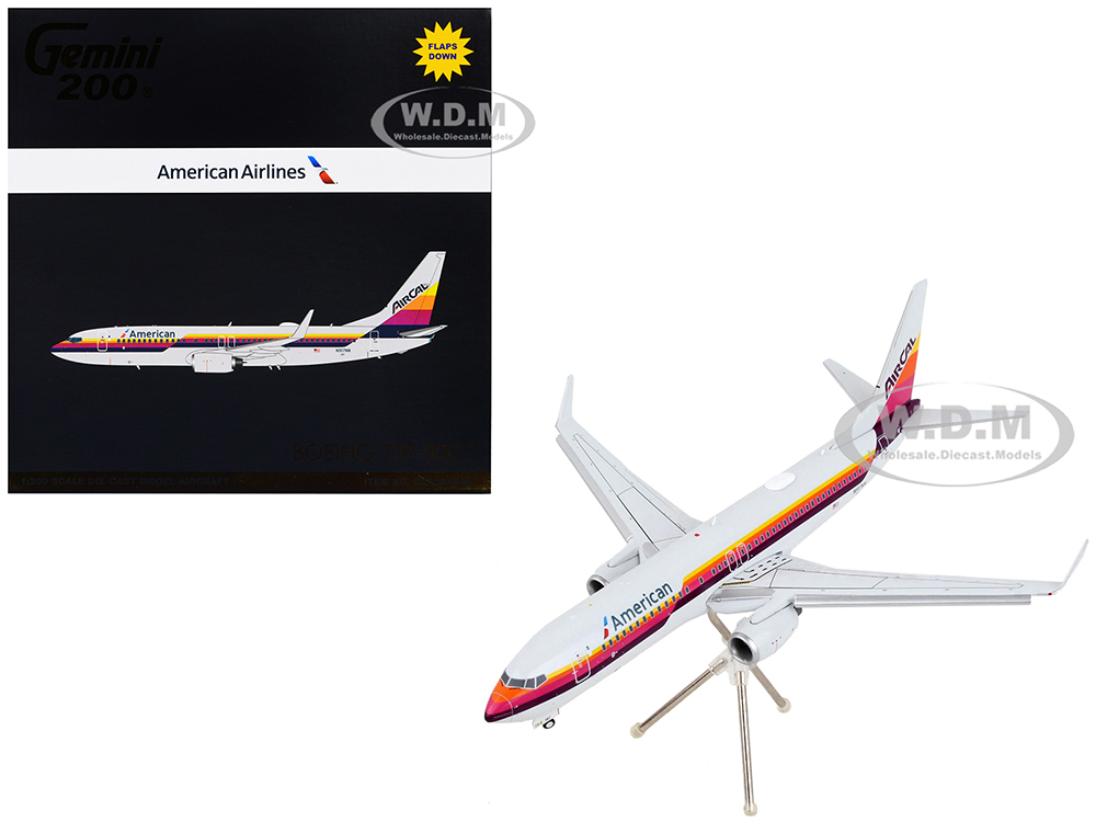 Boeing 737-800 Commercial Aircraft with Flaps Down American Airlines - AirCal Gray with Stripes Gemini 200 Series 1/200 Diecast Model Airplane by GeminiJets