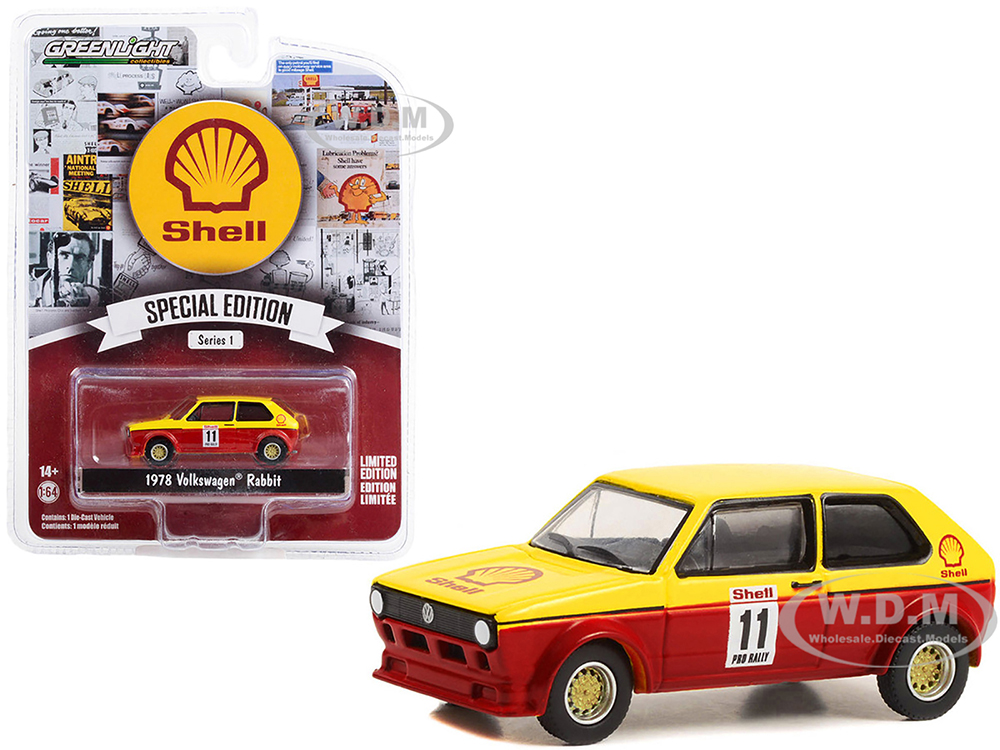 1978 Volkswagen Rabbit 11 Pro Rally Yellow and Red "Shell Oil" "Shell Oil Special Edition" Series 1 1/64 Diecast Model Car by Greenlight