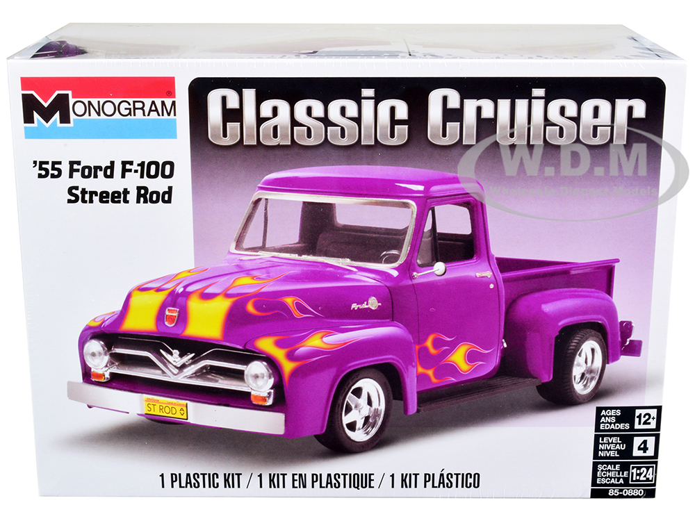 Level 4 Model Kit 1955 Ford F-100 Street Rod Pickup Truck Classic Cruiser 1/24 Scale Model by Revell