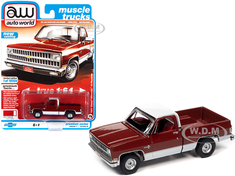 1981 Chevrolet Silverado 10 Fleetside Carmine Red and White with Red Interior "Muscle Trucks" Limited Edition to 19504 pieces Worldwide 1/64 Diecast