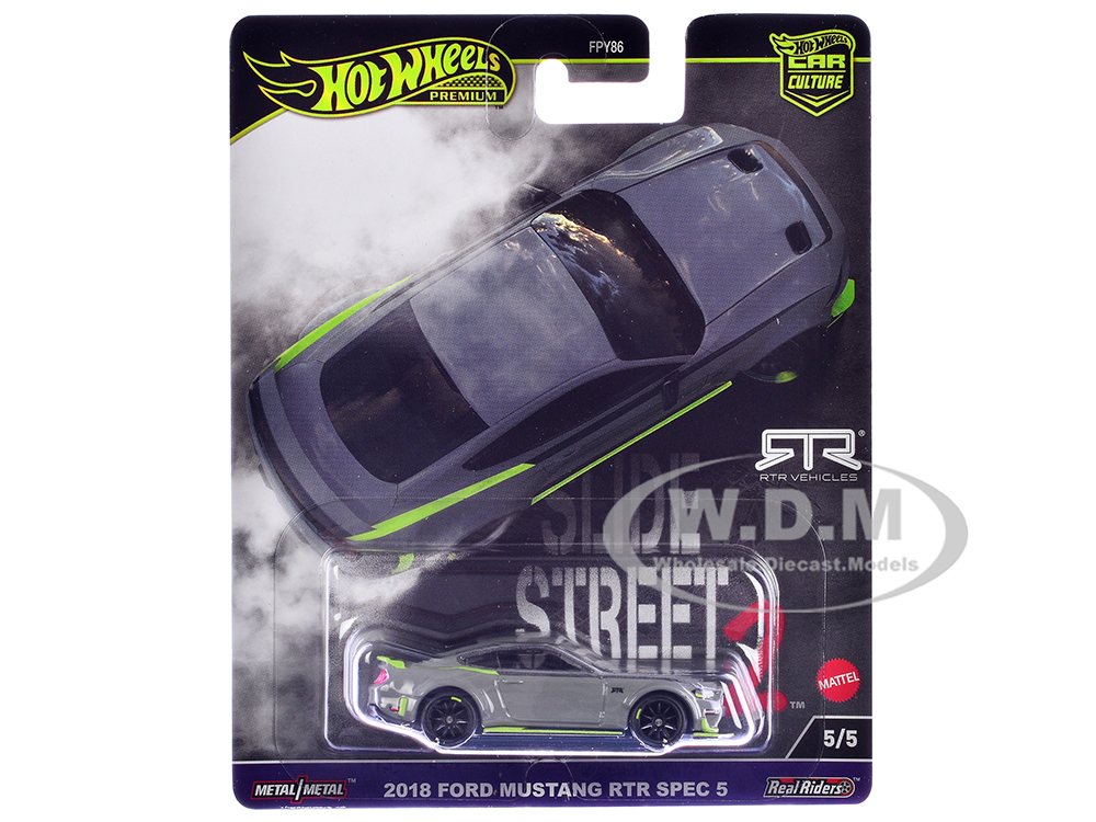 2018 Ford Mustang RTR Spec 5 Gray Slide Street 2 Series Diecast Model Car by Hot Wheels