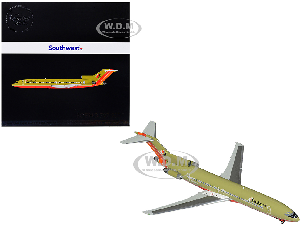 Boeing 727-200 Commercial Aircraft Southwest Airlines Gold with Red and Orange Stripes Gemini 200 Series 1/200 Diecast Model Airplane by GeminiJets