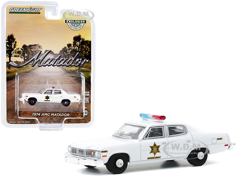 1974 AMC Matador White Hazzard County Sheriff Hobby Exclusive 1/64 Diecast Model Car By Greenlight