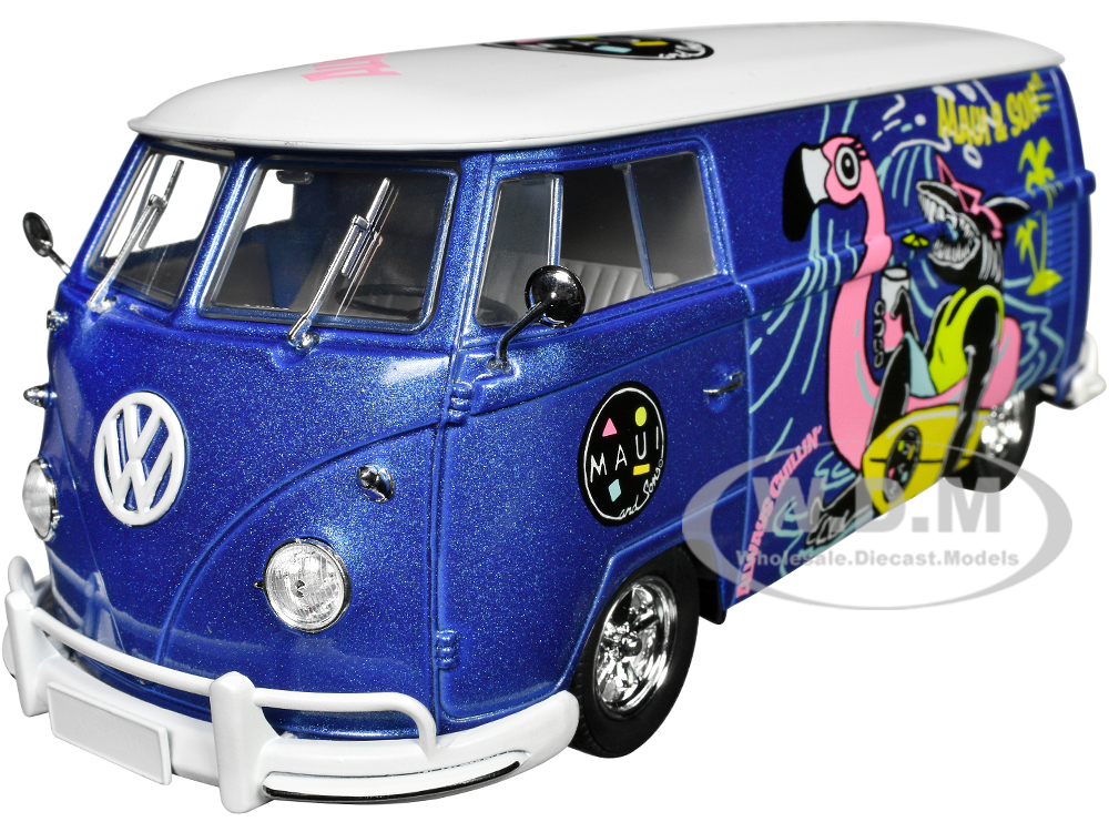1960 Volkswagen Delivery Van Blue Metallic with White Top Maui and Sons Limited Edition to 6550 pieces Worldwide 1/24 Diecast Model Car by M2 Machines