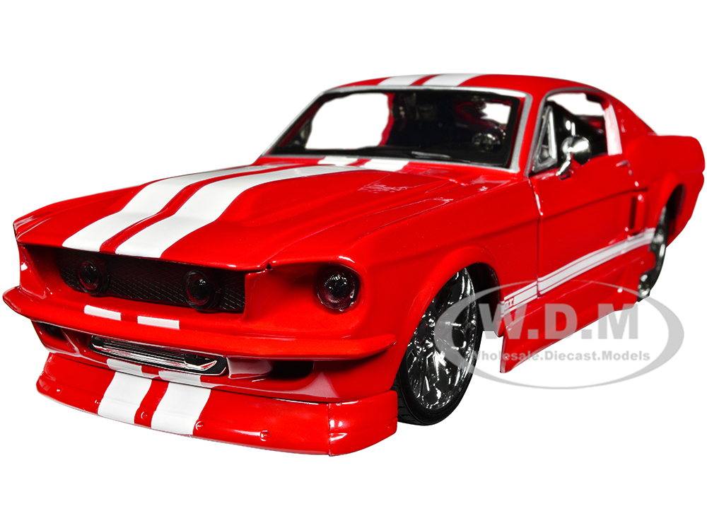 1967 Ford Mustang GT Red with White Stripes Classic Muscle Maisto Design Series 1/24 Diecast Model Car by Maisto