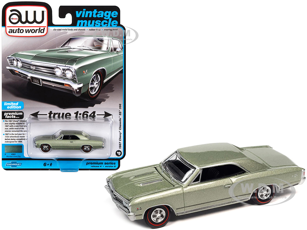1967 Chevrolet Chevelle SS 396 Mountain Green Metallic Vintage Muscle Limited Edition 1/64 Diecast Model Car by Auto World