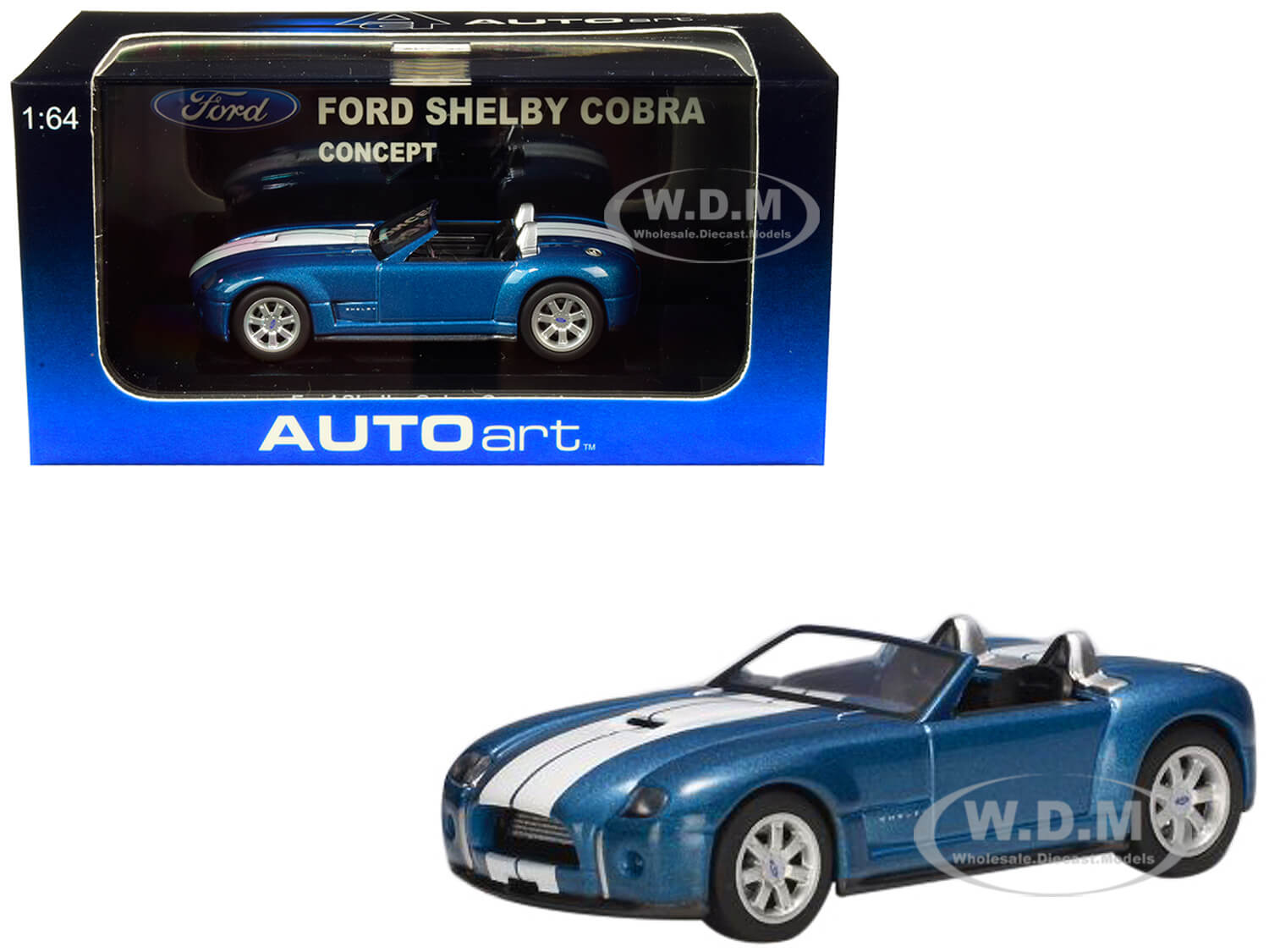 Image of 2004 Ford Shelby Cobra Concept Guardsman Blue Metallic with Performance White Stripes 1/64 Diecast Model Car by Autoart
