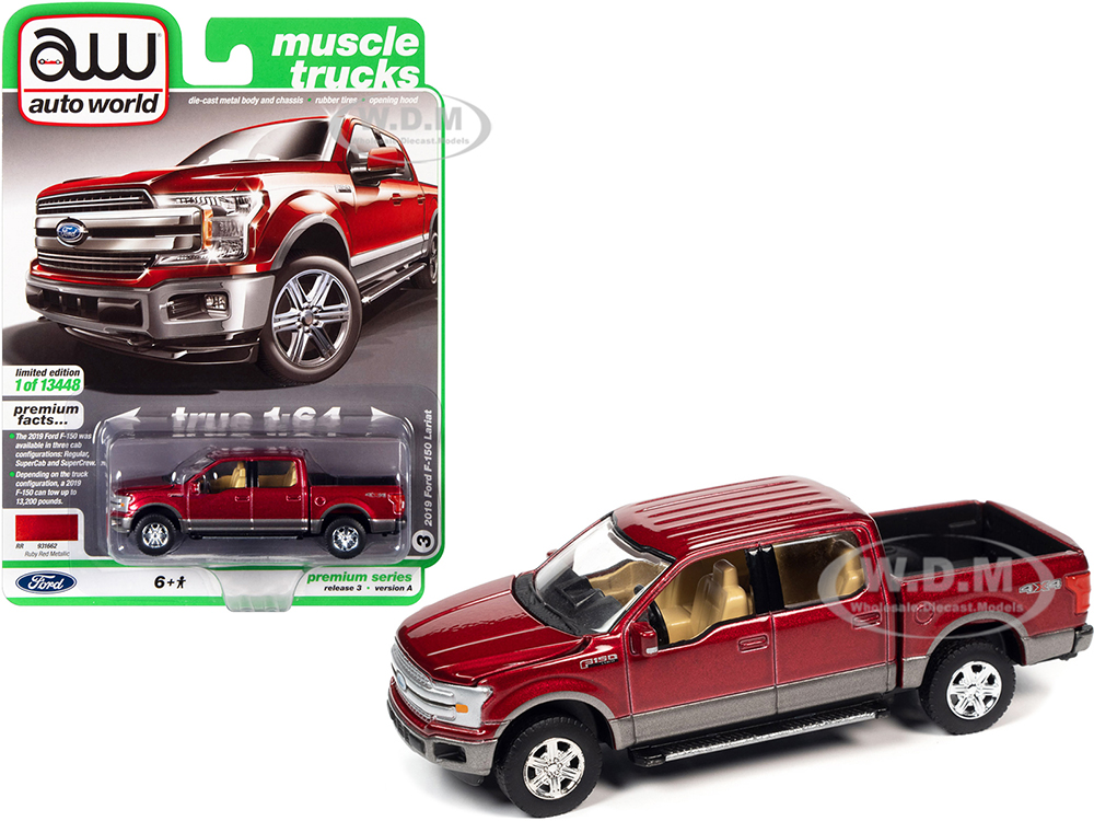 2019 Ford F-150 Lariat 4x4 Pickup Truck Ruby Red Metallic and Magnetic Gray "Muscle Trucks" Limited Edition to 13448 pieces Worldwide 1/64 Diecast Mo