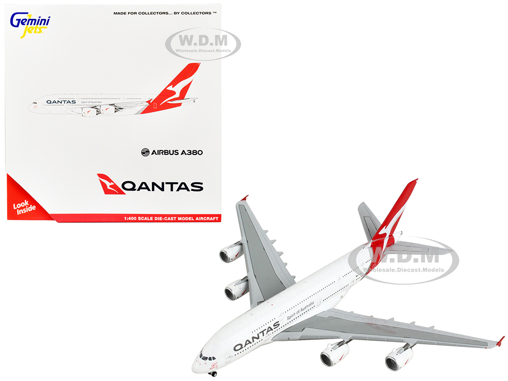 Airbus A380 Commercial Aircraft "Qantas Airways" White and Gray with Red Tail  1/400 Diecast Model Airplane by GeminiJets