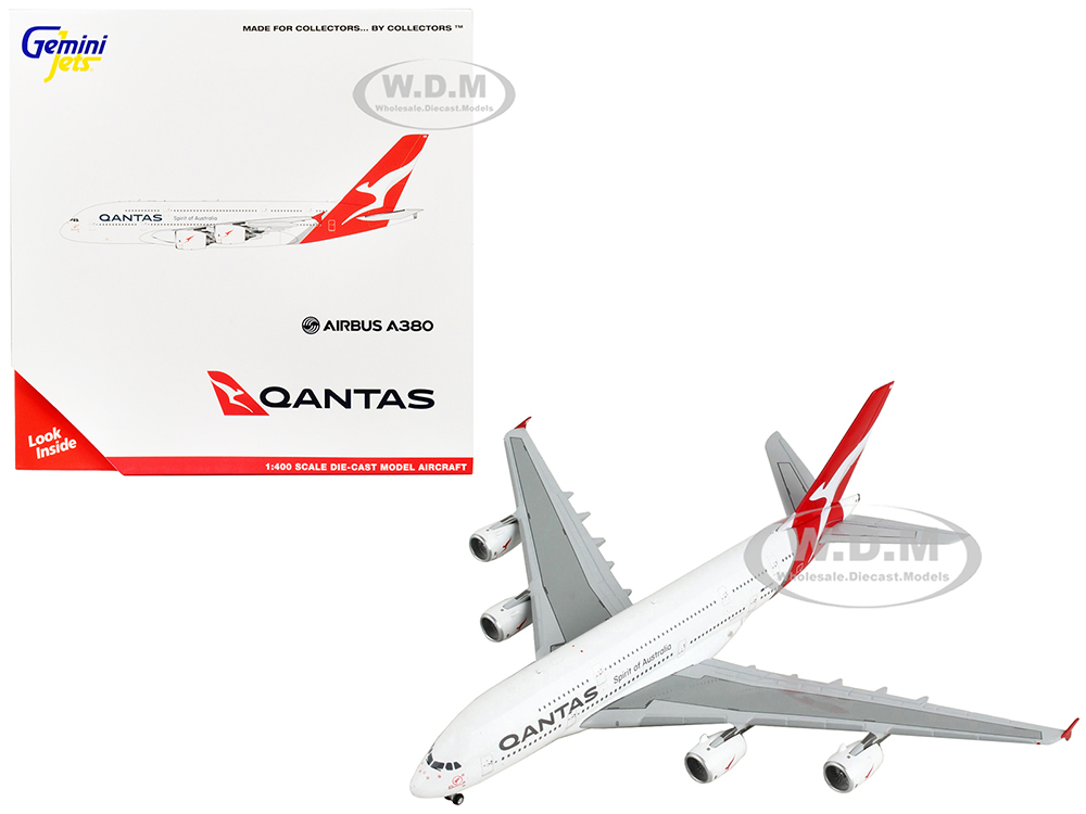 Airbus A380 Commercial Aircraft Qantas Airways White and Gray with Red Tail  1/400 Diecast Model Airplane by GeminiJets
