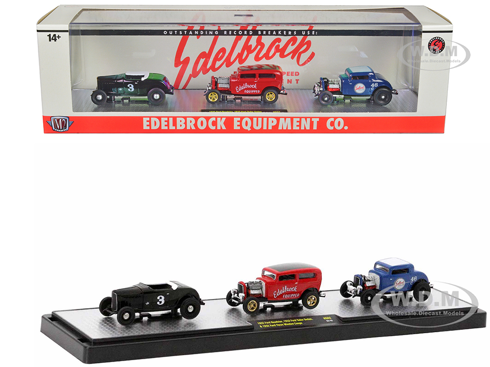 "Edelbrock Equipment Co." Set of 3 Pieces Limited Edition to 2750 pieces Worldwide 1/64 Diecast Models by M2 Machines