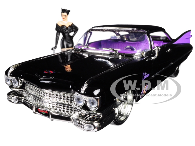 1959 Cadillac Coupe DeVille Black with Catwoman Diecast Figurine "DC Comics Bombshells" Series 1/24 Diecast Model Car by Jada