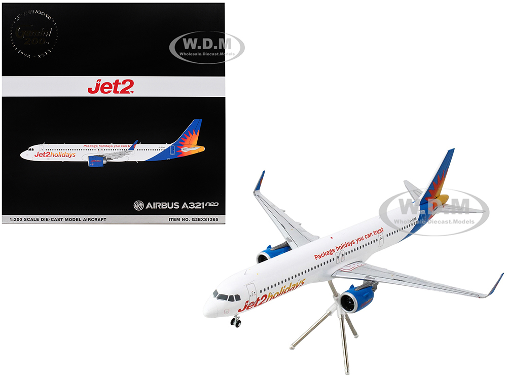 Airbus A321neo Commercial Aircraft Jet2Holidays (G-SUNB) White with Tail Graphics Gemini 200 Series 1/200 Diecast Model Airplane by GeminiJets