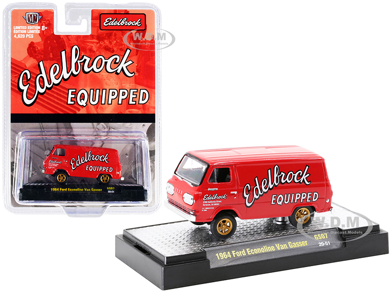 1964 Ford Econoline Van Gasser Bright Red "Edelbrock Equipped" Limited Edition to 4620 pieces Worldwide 1/64 Diecast Model Car by M2 Machines