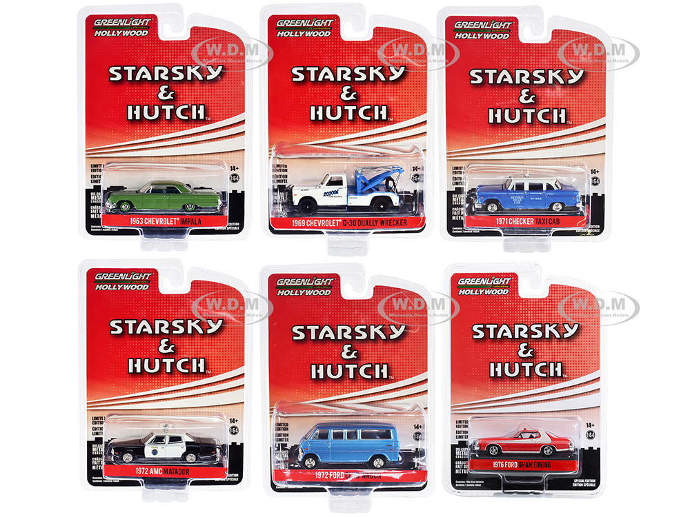 Hollywood Special Edition Starsky and Hutch (1975-1979) TV Series Set of 6 pieces Series 2 1/64 Diecast Model Cars by Greenlight