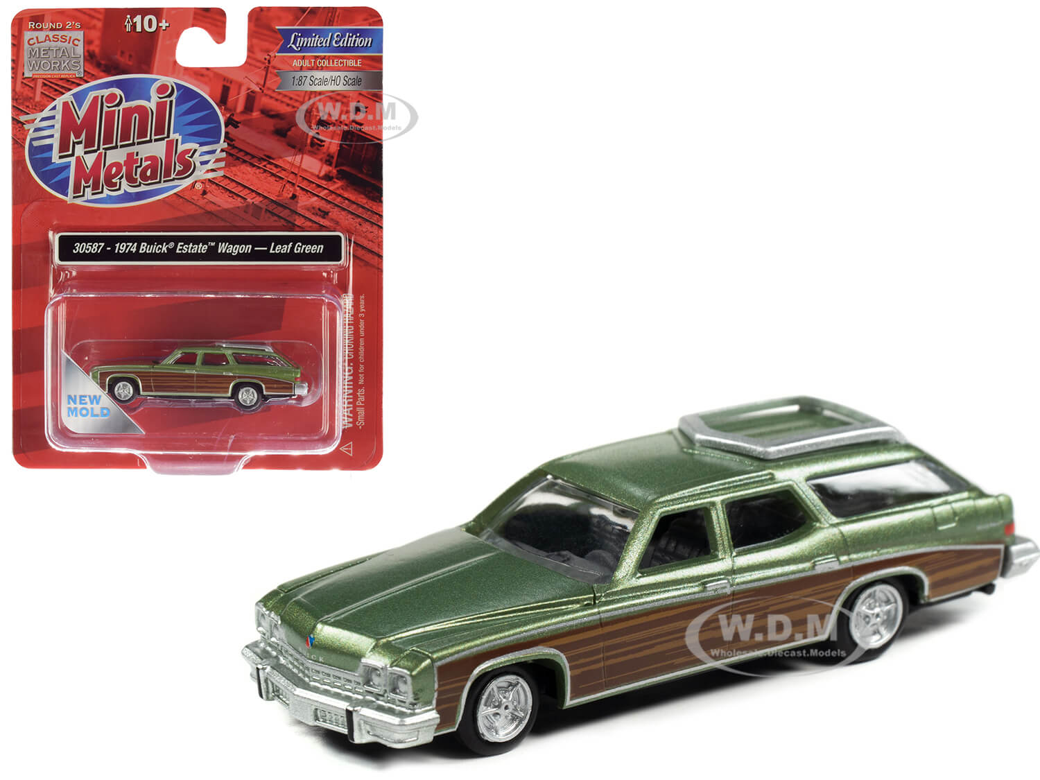 Image of 1974 Buick Estate Wagon Leaf Green Metallic with Woodgrain Sides 1/87 (HO) Scale Model Car by Classic Metal Works