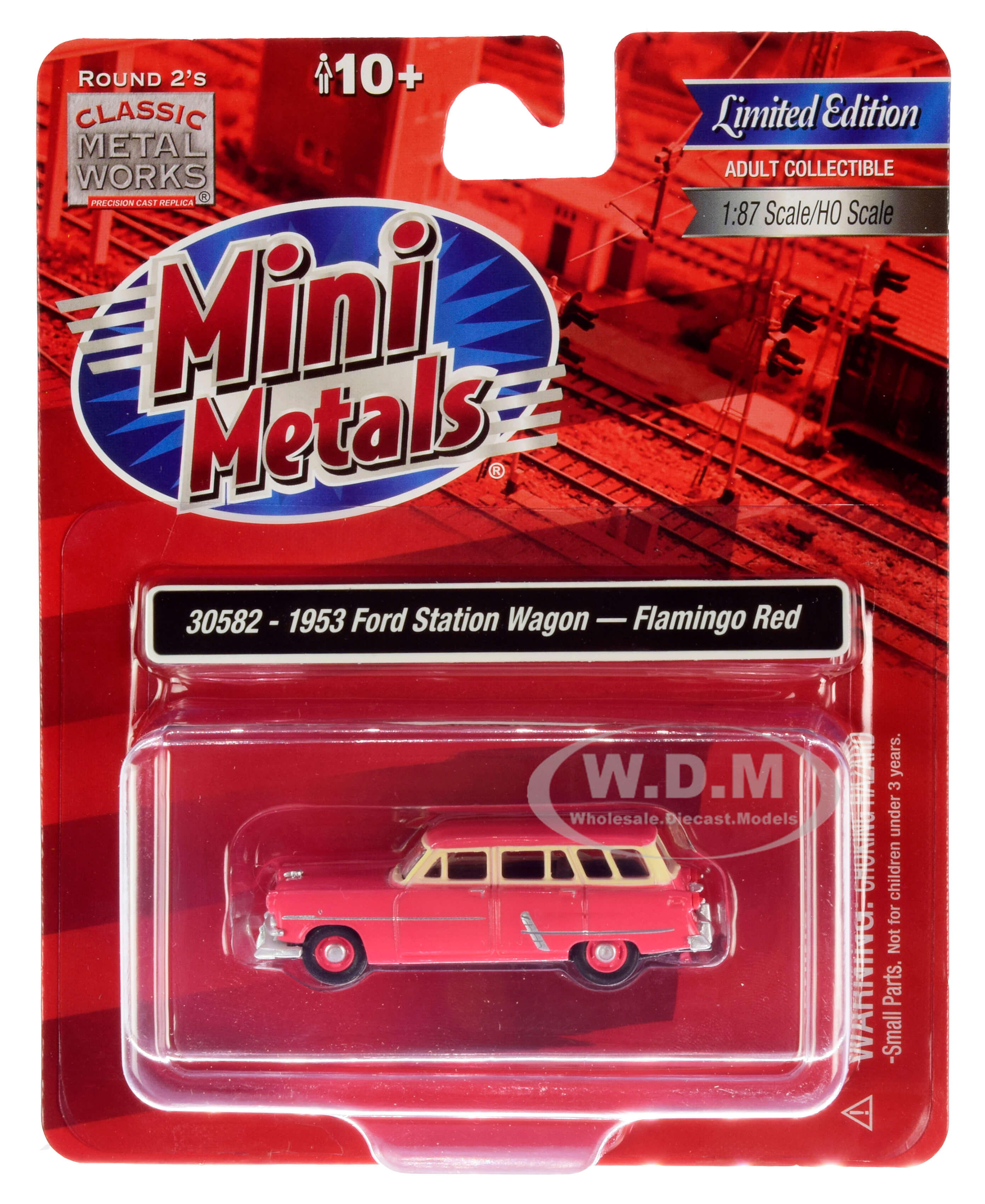 Image of 1953 Ford Station Wagon Flamingo Red 1/87 (HO) Scale Model Car by Classic Metal Works