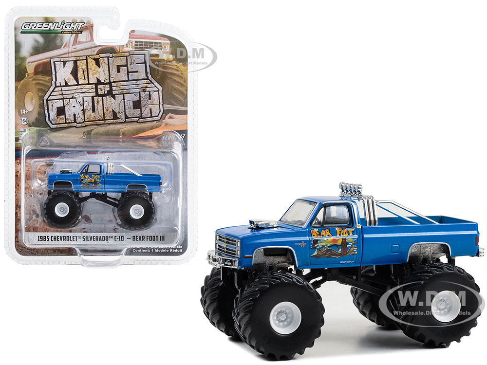 1985 Chevrolet Silverado C-10 Monster Truck Blue "Bear Foot III" "Kings of Crunch" Series 13 1/64 Diecast Model Car by Greenlight