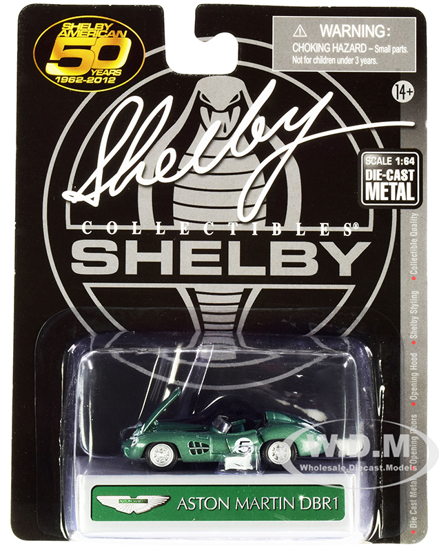 Aston Martin DBR1 5 Green Metallic 1/64 Diecast Model Car by Shelby Collectibles