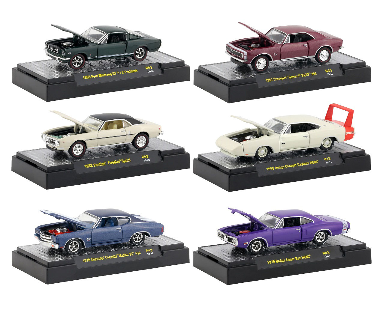 Detroit Muscle 6 Cars Set Release 43 In Display Cases 1/64 Diecast Model Cars By M2 Machines