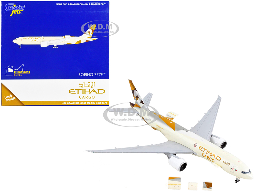 Boeing 777F Commercial Aircraft Etihad Cargo Beige with Graphics Interactive Series 1/400 Diecast Model Airplane by GeminiJets