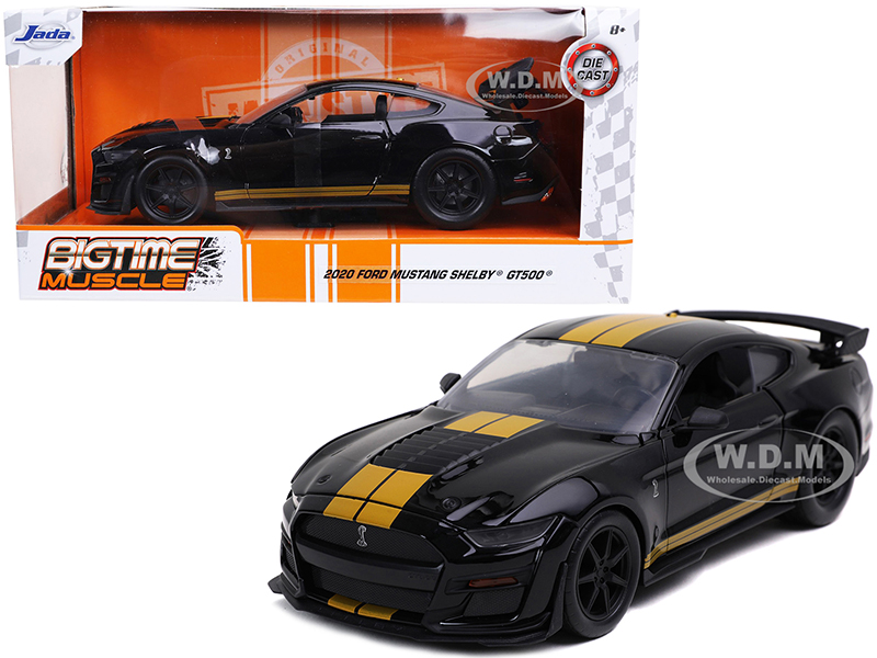 2020 Ford Mustang Shelby GT500 Black with Gold Stripes Bigtime Muscle 1/24 Diecast Model Car by Jada